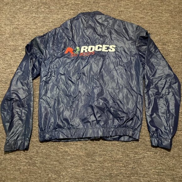 RARE Vintage Roces Ski Boots Jacket Size 52 Large Embroidered Windbreaker Blue - Picture 2 of 9
